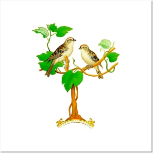 Birds on the tree branch Posters and Art